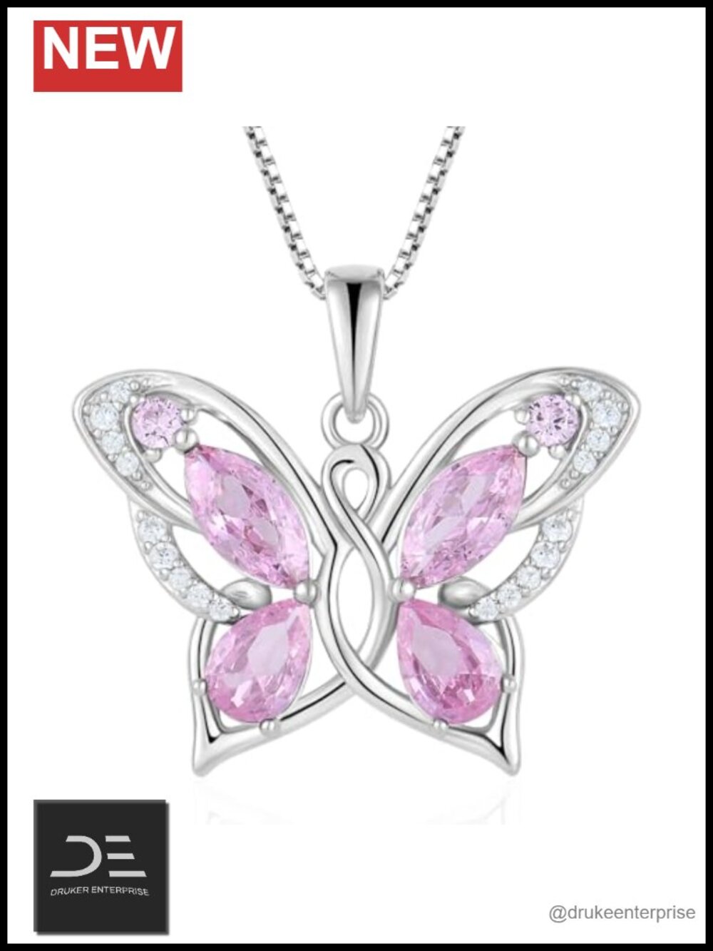 Butterfly Necklace 925 Sterling Silver 18k White Gold Plated